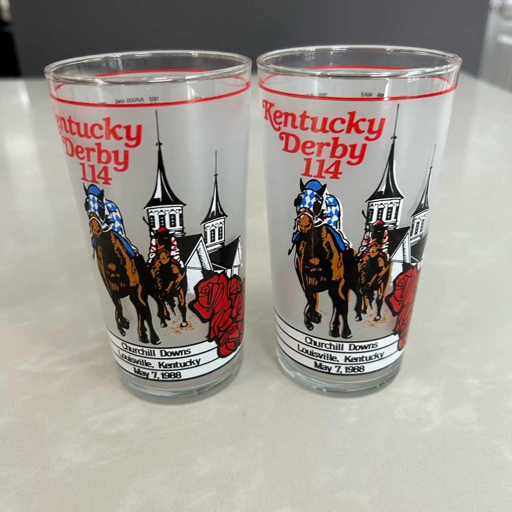 🏇 Kentucky Derby 114 (1988) Churchill Downs Glasses Set of 2 Vintage Collectible